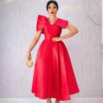 Off Shoulder Bubble Ruffle Detail Fit-and-Flare Midi Dress (3172)