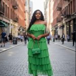 Off-the-shoulder, ruffled tiered dress (19630)