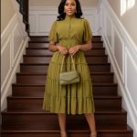 High-neck tiered midi dress (31637) (Updating)