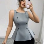 Sleeveless button-front peplum top (13469)