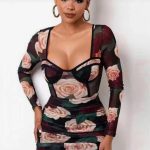 Dinnergirl Bodycon Floral Long Sleeve Dress (333)