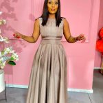 Metalic Fabric Tight Waist Long Dress (711)