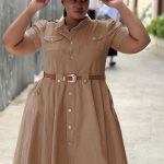 Belted Cotton Button-Up Dress (2502)