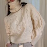 Cream Cable-Knit Turtleneck Sweater (4602)