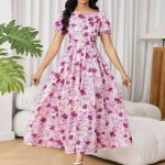 Floral Print Puff Sleeve Midi Dress(3066)