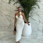 Floral Halter Neck Crochet Maxi Dress(5117)