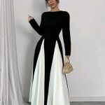Black and white color block maxi dress (20337)