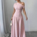 One-shoulder textured maxi dress (21609)