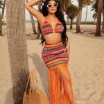 Multi-color striped crochet two-piece swimwear  (134)