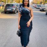Black one-shoulder ruched bodycon maxi dress (19913)