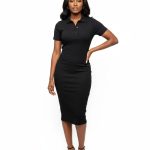 Short-sleeve polo midi bodycon dress (20897)