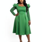 Ruffle-sleeve plus-size A-line cocktail dress (18484)