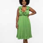 Ruffled V-neck midi dress (2410)