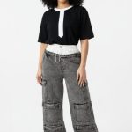 Multi-pocket wide-leg cargo jeans(FA4437)