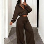 Cropped Zip-Up Hoodie And  Wide-Leg Pants  (4976)