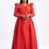 Satin Puffer Shoulder Maxi Dress (20383)