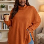 Oversized waffle-knit cowl neck sweater (13213)