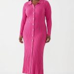 Ribbed knit button-through midi dress (4656)
