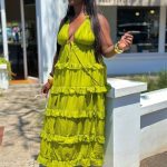 Chartreuse maxi-length dress (2873)