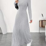 Ribbed-knit maxi dress(Q22122)