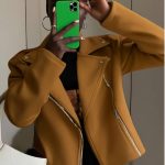 Asymmetrical biker-style cropped jacket(528)