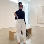 High-waisted white skinny jeans(2357)