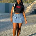 Denim cargo mini skirt(614)