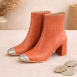 Metal Toe Block Heel Ankle Boots (19E-8)