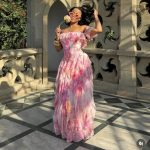 Off-shoulder floral ruffled maxi dress (1719)