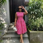 Pink and white polka-dot midi dress(3051)