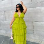 Deep V-Neck Shoulder Maxi Dress (Q20895)