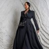 Long double-breasted tuxedo blazer dress(20436)