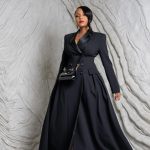 Long double-breasted tuxedo blazer dress(20436)