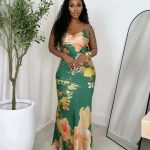 Floral satin slip maxi dress(21699)