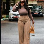 High-waisted pinstripe wide-leg trousers(3183)