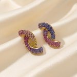 Multi-colored pavé link earrings