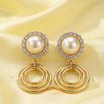 Concentric circle pearl drop earrings