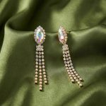 Marquise rhinestone tassel drop earrings