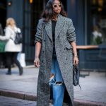 Grey herringbone longline coat(31775)