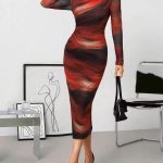 Ellevyn Pleated Tie-Dye Print Mesh Fitted Dress (21949)
