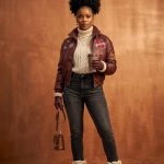 Vintage-style collegiate leather bomber jacket (2978)