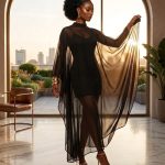 Elegant two-piece black sheer overlay and mini dress set (21862)
