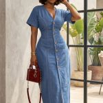 Button-front denim maxi dress (21887)