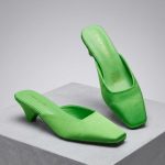Vibrant lime green satin kitten-heel  (1467)