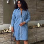 Long-sleeve utility denim shirt dress (22009)
