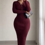Long-sleeve ribbed knit maxi dress (5507)