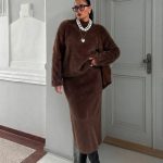 Two-piece fuzzy mohair-blend sweater and skirt set (5561)