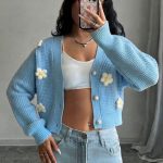 3D Floral V-Neck Knitted Cardigan (5404)