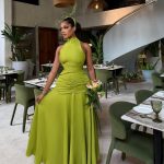 Halter-Neck Ruched-Waist Maxi dress (22190)