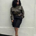 Cropped Faux Leather Shoulder-Tab Jacket (3869)